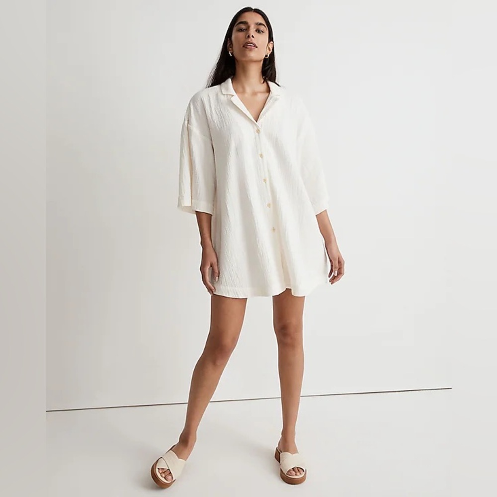 Madewell Crinkle Cotton Cover Up Mini Shirt Dress